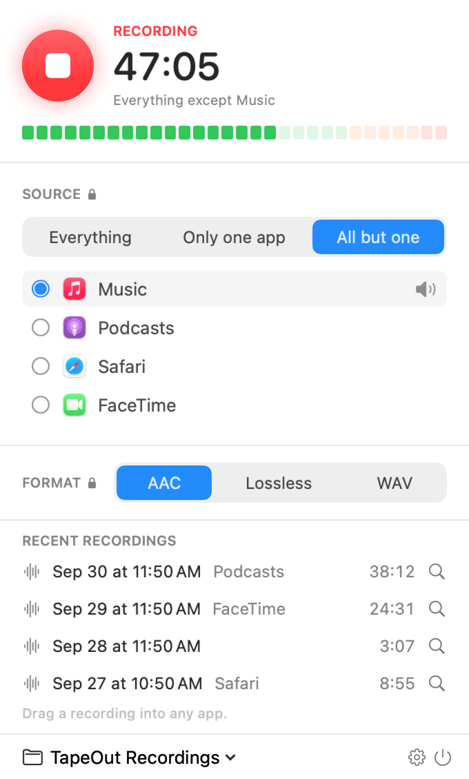 TapeOut recording everything except Music